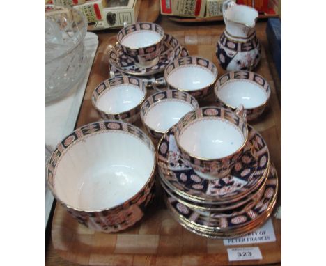 Tray of Staffordshire, Imari design teaware to include: cups; saucers; sugar bowl; milk jug and plates.