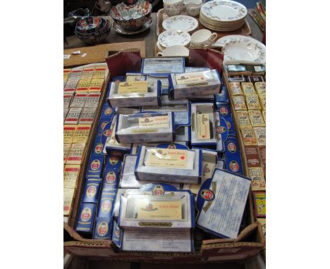 Tray of boxed Oxford diecast metal replica model vehicles with COA to include army and navy, HMS Edinburgh, Lyons  coffee etc