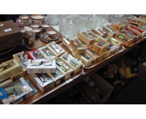 Four trays of boxed die cast model vehicles to include: Lledo Days Gone, 'Pioneers of Aviation'; 'Royal Mail commemorative co