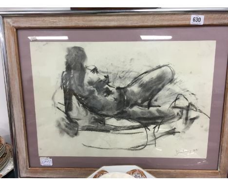 J. Scally: Framed and glazed charcoal sketch; Nude.
