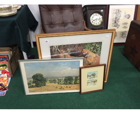 David Shepherd: Signed print: Summer Harvest in Somerset together with two framed and glazed prints.