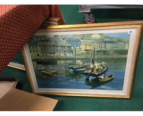 David Shepherd: Framed and glazed signed print; The Harbour Mevagissey together with another.