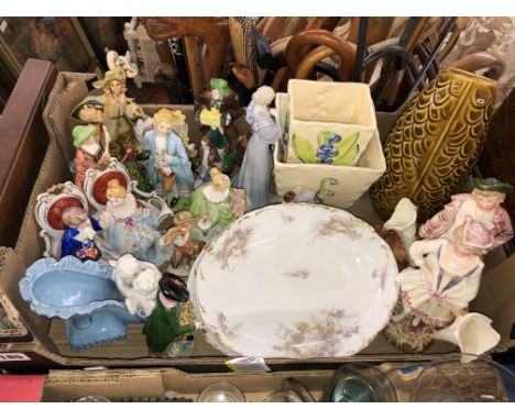 CARTON OF MISCELLANEOUS POTTERY AND CERAMIC FIGURES, VASE, ETC