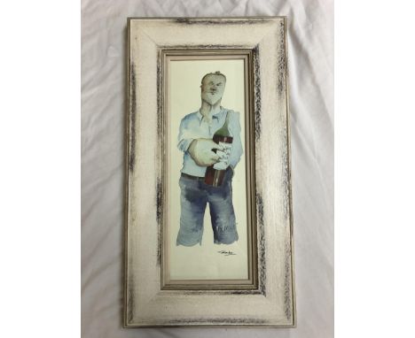 COMMISSIONED PRINT ENTITLED THE BOSS BY TIM BULMER F/G WITH WINE LIST VERSO 14 X 41CM APPROX