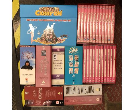 PIGEONHOLE OF DVDS, THE CARRY ON COLLECTION, THE MARX BROTHERS, EALING STUDIO COLLECTION, NORMAN WISDOM AND AGATHA CHRISTIE C