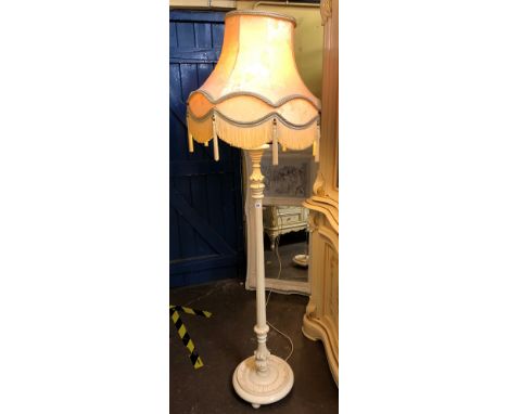 CREAM PAINTED FLUTED LAMP STANDARD AND SHADE