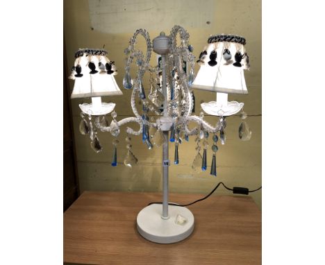 SINGLE AQUA BLUE CRYSTAL DROPPER THREE BRANCH TABLE LAMP