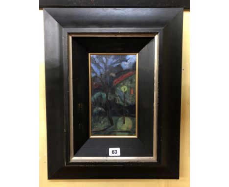 OIL ON PANEL OF A LAMP LIGHT IN HEAVY FRAME BY BROYTAMAN 13 X 24CM APPROX