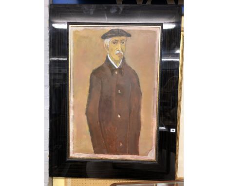 OIL ON CANVAS PORTRAIT OF A MAN IN A BLACK CAP BY BROYTAMAN '07 IN COROMANDEL EFFECT GLOSS FRAME 59 X 90CM APPROX