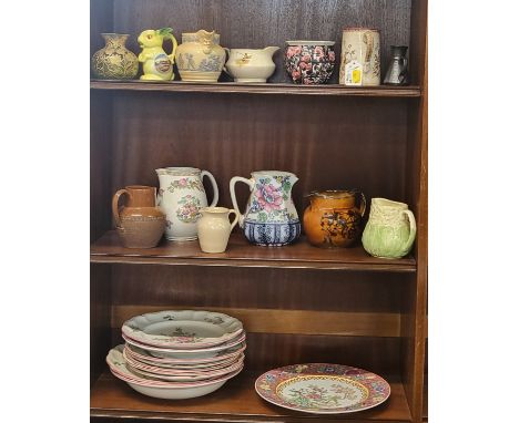Chinese porcelain  famille rose plate 26cm diameter, nine KG Luneville plates, small Wilkinson jardiniere and twelve jugs. (2