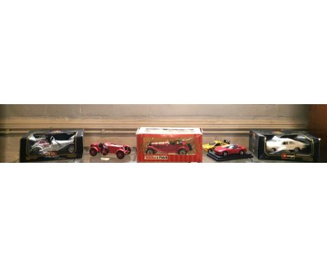 Large scale diecast toys including Burago Jaguar SS100, Roll-Royce Camargue, Polistil-Tonka Alfa-Romeo Millemiglia in origina