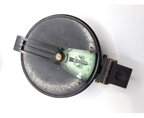 A Hicks of 8 Hatton Garden, London Clinometer Compass in original leather pouch with strap.