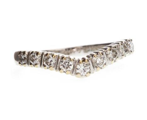 DIAMOND WISHBONE RING, set with round brilliant cut diamonds totalling approximately 0.36 carats, marked 18k, size K 1/2, 2.3