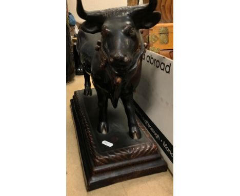 A Portuguese treacle glazed spirit dispenser as a bull by E H &amp; Fra... Caldao, bearing stamp with vase shaped motif to ba