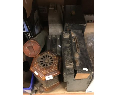 A collection of items to include a Victorian / early 20th Century greenhouse heater, a gramophone player, typewriter, various