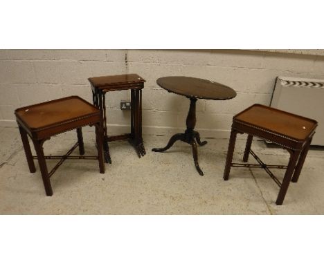 An early 19th Century oval snap top occasional table on baluster turned oak tripod base 68 cm x 47.5 cm x 64 cm high together