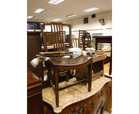 An early 19th Century Norfolk fruitwood dining chair with typical curved seat on square tapered legs united by stretchers, to