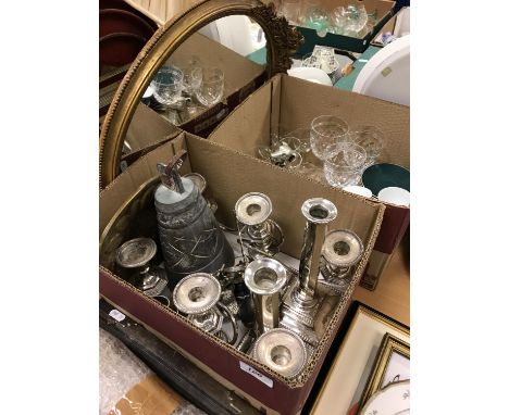 A circa 1900 Art Nouveau design brass framed and cut-glass desk stand with two inkwells (one lid missing and other pieces mis