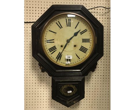 A 19th Century ebonised cased drop dial wall clock by the Ansonia Clock Co, New York 62 cm high x 43.5 cm wide