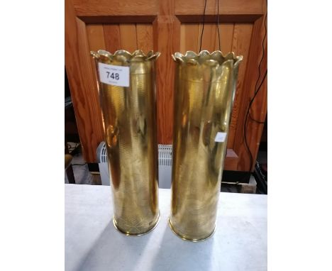 A PAIR OF VINTAGE BRASS TRENCH ART SHELLS 