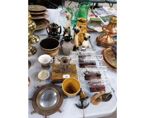 A MIXED GROUP OF ITEMS - SHIPS IN BOTTLES, CERAMIC CATS ETC 