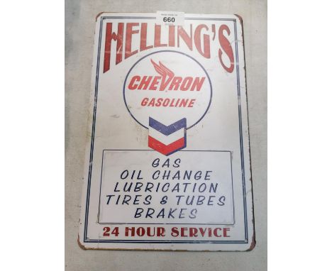 A VINTAGE STYLE METAL 'HELLINGS' SIGN 