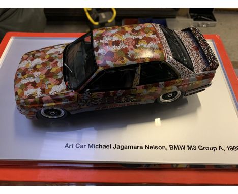 A BOXED 'ART CARS' MICHAEL JAGAMARA NELSON EDITION SCALE DIE CAST BMW M3 GRUPPE A MODEL CAR 