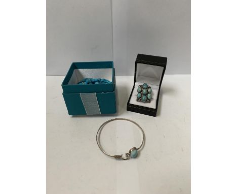 THREE ITEMS- NAVAJO BANGLE BRACELET, NECKLACE AND RING 