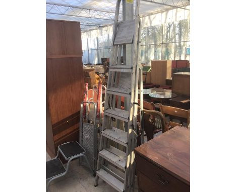 TWO PAIRS OF ALLOY STEP LADDERS ONE SIX STEP AND ONE FOUR STEP 