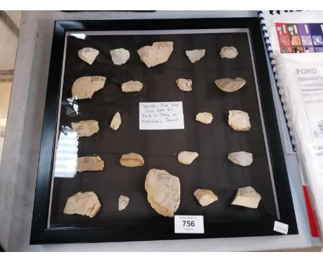 A FRAMED FOSSIL DISPLAY - NEOLITHIC FLINT TOOLS, CIRCA 2000 BC, FOUND IN GREECE 