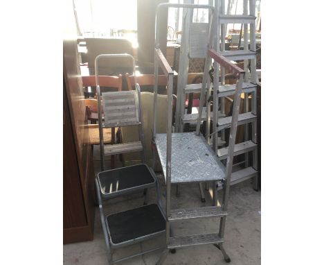 A TWO STEP PLATFORM FRAME, A TWO STEP LADDER AND A TWO STEP STOOL 