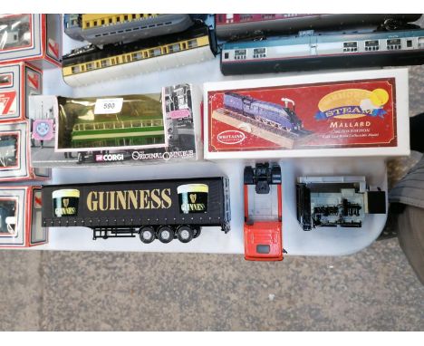MIXED TOYS - BOXED CORGI BLACKPOOL TRAM, CORGI GUINNESS TRAILER AND XF UNIT, BOXED BRITAINS MALLARD LOCO AND LOOSE TRAIN ENGI