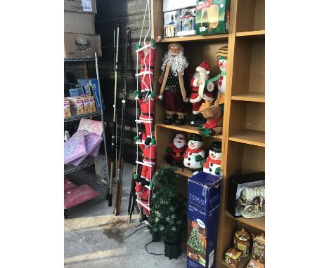 A LARGE COLLECTION OF CHRISTMAS ITEMS TO INCLUDE CHRISTMAS CABLE CARS, SINGING FATHER CHRISTMAS, SNOWMEN, REINDEER, FATHER CH