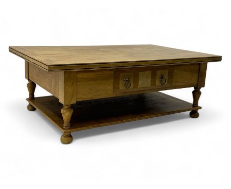 Barker & Stonehouse 'Flagstone' range mango wood coffee table, fluted rectangular top with marquetry inlay, over two drawers 