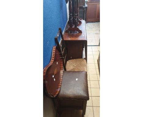 ***LOCATED AT GRESLEY****A collection of furniture, including Straw seat early 20th Century bedroom chair, Edwardian kidney s