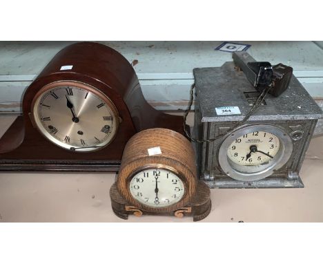 An early 20th century 'National' clocking in clock; a mahogany Westminster chiming mantel clock and an Art Deco oak mantel cl