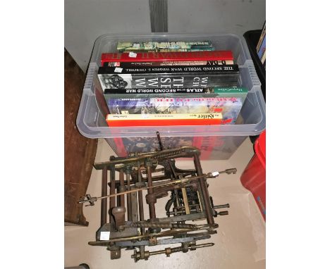 A factory / turret clock movement; a selection of books on WWII 