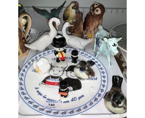 A selection of animals and birds including Royal Doulton Tawny owl, 2 Nao geese, 2 Goebels wrens, Homepride flour men etc 