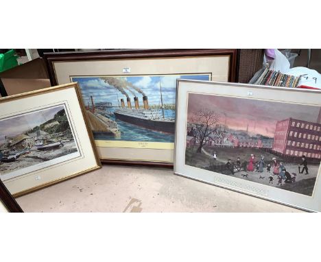 Simon Fisher, 'Ready for Trials', signed limited edition print of The Titanic; a Helen Bradley print etc 