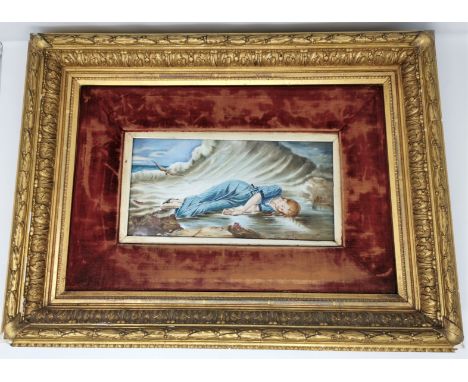 A. Spink:  enamelled ceramic panel c. 1900, drowned maiden, signed, 14 x 29 cm, framed and glazed 