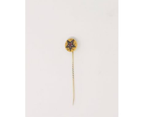 A 19th century gold stock pin set ruby and rose cut diamonds, 5gm 
