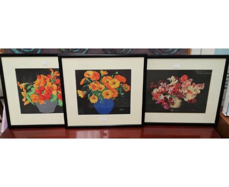 R A M: a pair of 1930's prints, still lives of flowers and a similar pair 