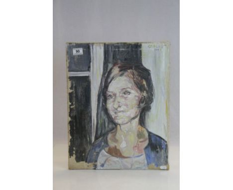 Pamela Godley oil on canvas portrait of woman possibly self portrait signed and dated 1968
