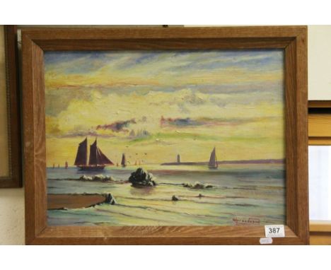 Oil on board seascape with boats