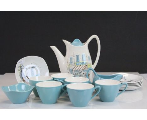 Midwinter six place Coffee set to include Coffee pot, Sugar bowl &amp; cream jug in "Cannes" pattern by "Hugh Casson" circa 1