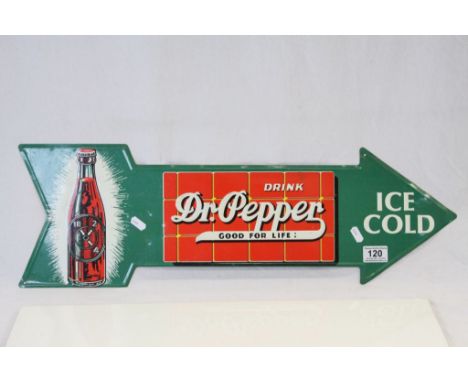 Vintage Tinplate Advertising sign, Arrow shaped for "Dr Peppers. approx 69 x 23cm