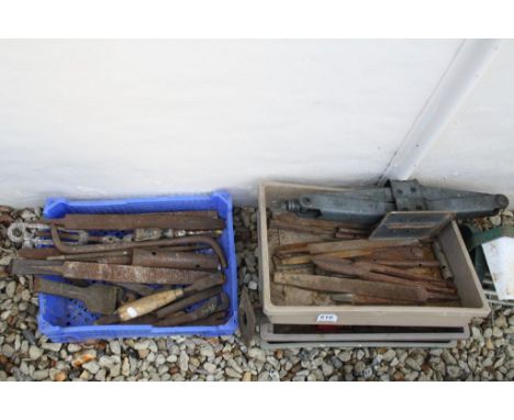 A large quantity of Vintage tools to include Spanners, Chisels, Fork, Spade, etc.