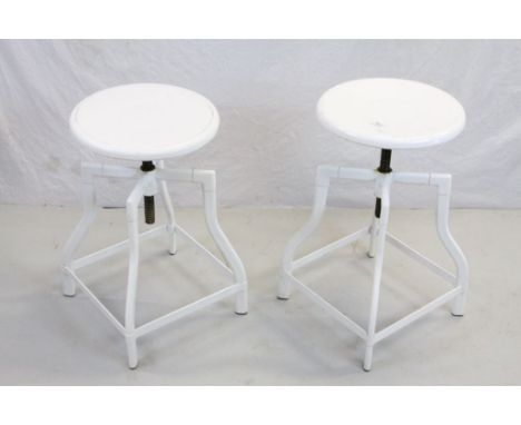 Pair of Vintage Metal and Enamelled Revolving Stools