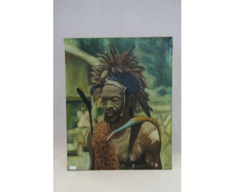 Mid 20th century oil on canvas portrait of an African Congo, Lorelle Cheif titled verso