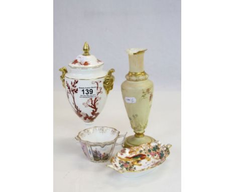 Royal Worcester blush ivory vase (af) together with a Coalport lidded urn Vase, Augustus Rex cup, etc.